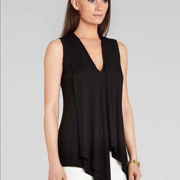 BCBGMAXAZRIA Sleeveless V-Neck High-Low Draped Asymmetrical Blouse S - Picture 5 of 6